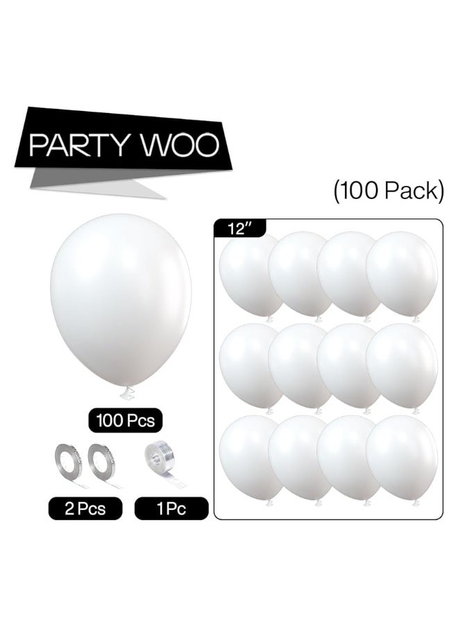 PartyWoo PartyWoo White Balloons, 100 pcs 12 Inch Matte White Balloons, White Balloons for Balloon Garland or Balloon Arch as Party Decorations, Wedding Decorations, Neutral Baby Shower Decorations, White-Y13  - Image 2
