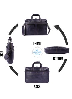 LAVERI LEATHER LAVERI Genuine Leather Office Bag for Men 15.6 Inch Laptop Bag CrossBody Messenger Bag Adjustable Strap Multiple Compartments VIP Quality #2816 Navy VIP  - Image 2