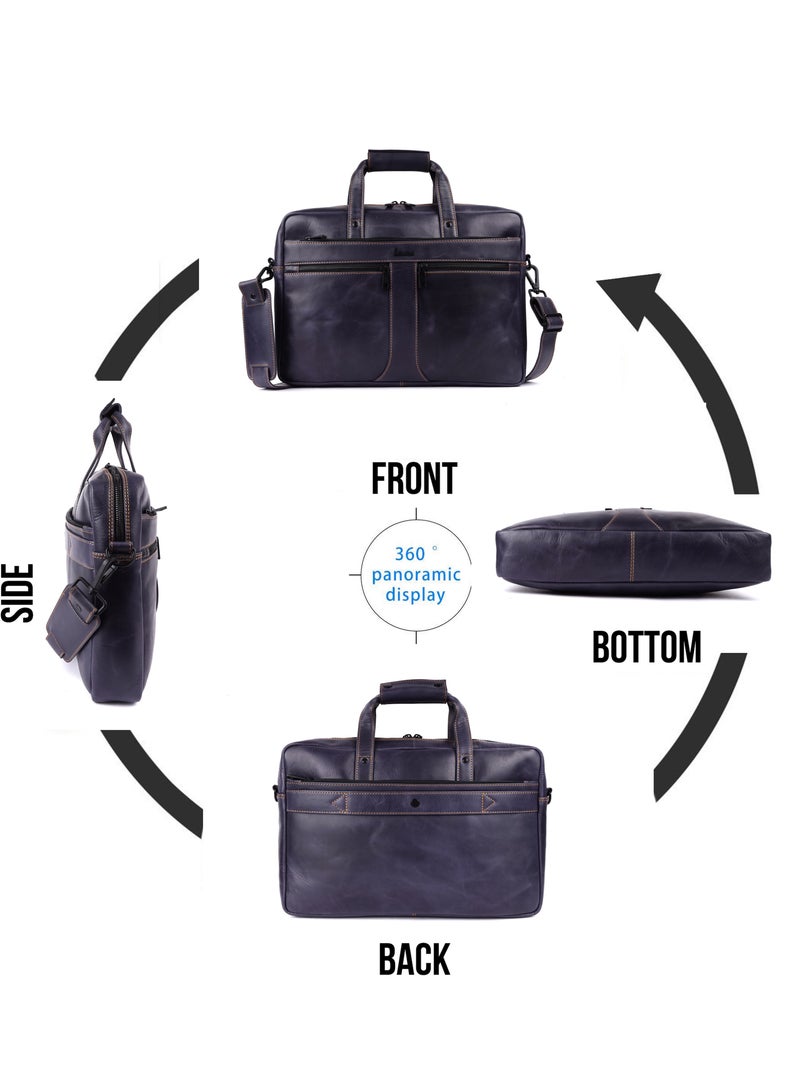 LAVERI LEATHER LAVERI Genuine Leather Office Bag for Men 15.6 Inch Laptop Bag CrossBody Messenger Bag Adjustable Strap Multiple Compartments VIP Quality #2816 Navy VIP  - Image 2