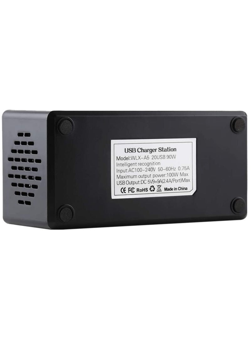 محطة شحن جيدة WLX-A5 90 واط مع 20 منفذ USB، شاحن ذكي يتم تعيينه تلقائيًا مع مؤشر LED للطاقة، لأجهزة iPad و iPhone و Galaxy و Huawei و Xiaomi و LG و HTC وغيرها من الهواتف الذكية، أجهزة قابلة لإعادة الشحن - Image 4