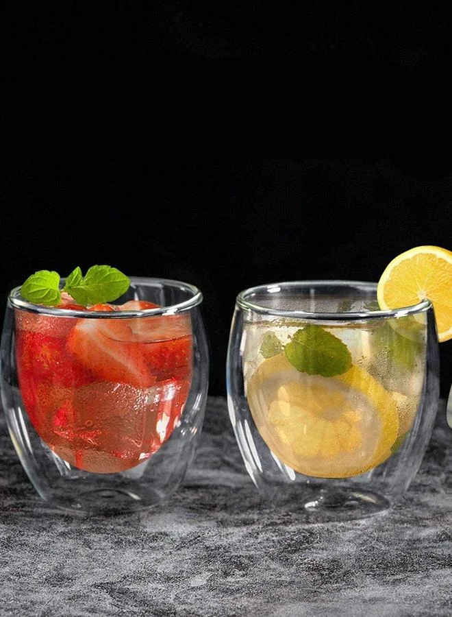 QUESERA 6 Pieces Double Wall Glasses Coffee Cup,Medium 250Ml