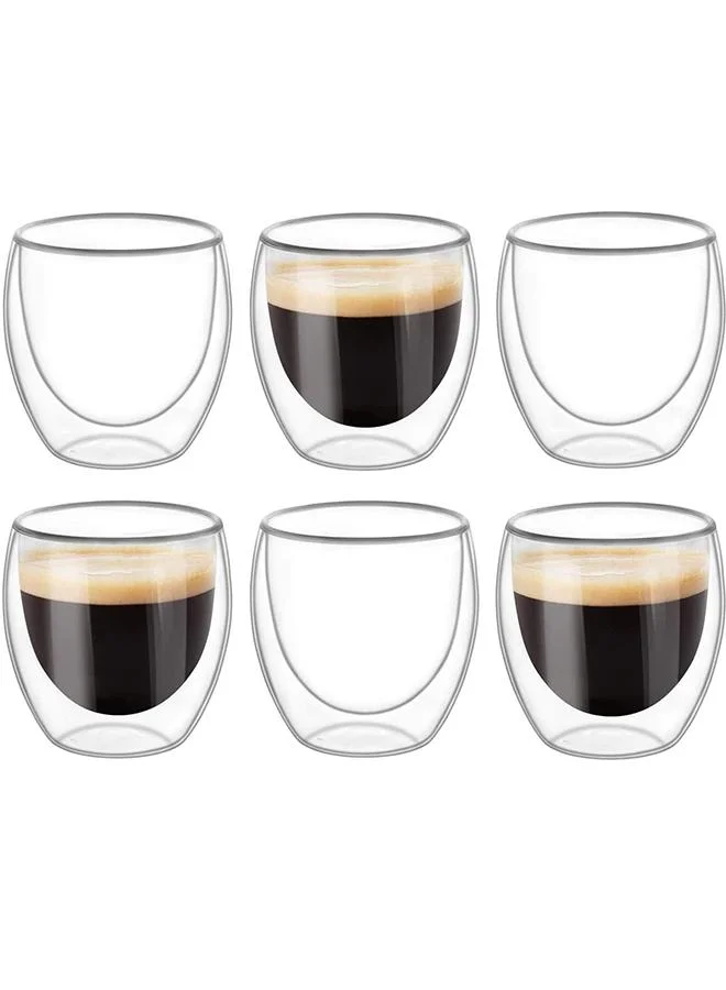QUESERA 6 Pieces Double Wall Glasses Coffee Cup,Medium 250Ml