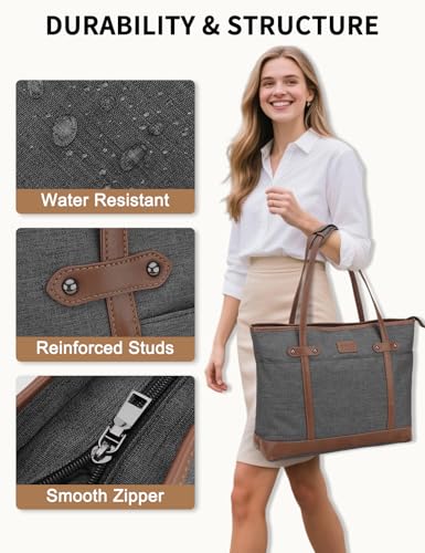RAVUO Laptop Tote Bag, 15.6 Inch Work Bag for Women Teacher Handbag Purse with Padded Laptop Compartment and Portable Small Pouch - Image 3