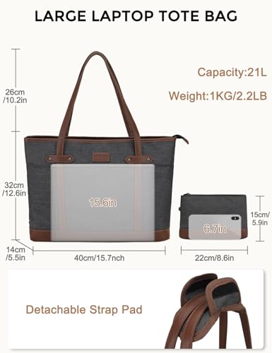 RAVUO Laptop Tote Bag, 15.6 Inch Work Bag for Women Teacher Handbag Purse with Padded Laptop Compartment and Portable Small Pouch - Image 2