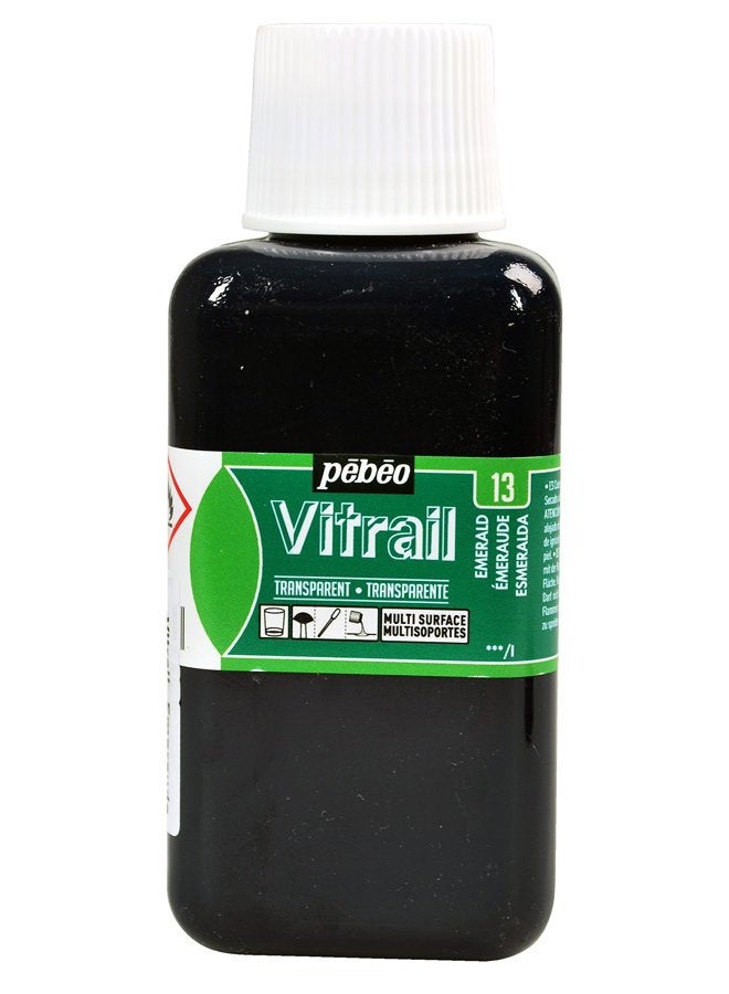 Pebeo Vitrail, Stained Glass Effect Paint, 250 ml Bottle - Emerald - Image 1