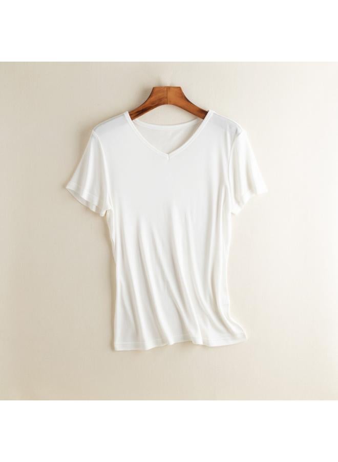 VUELO Mulberry Silk Short-sleeved Solid Color Shirt V-neck Simple Bottoming Shirt Thin Loose Plus Size Silk T-shirt Women's