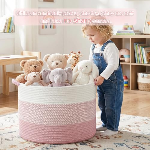Artfeel 70L Large Cotton Rope Basket Decorative Woven Blanket Storage for Living Room Boho Toy Storage Toy Box for Kids Versatile Laundry Basket Nursery Hamper for BlanketsPink - Image 3