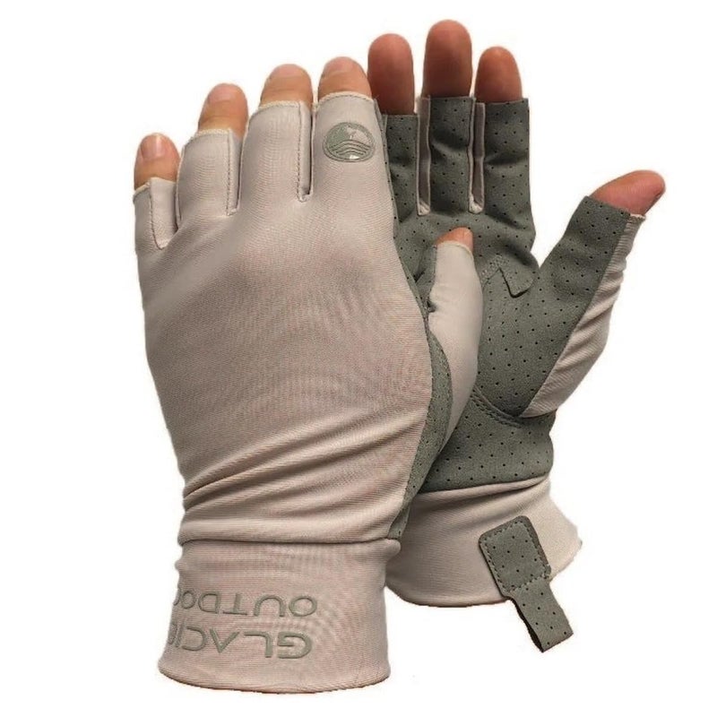 Glacier Glove Ascension Bay 50+ Sun Protection Durable Lightweight Breathable Quick-Dry Fingerless Outdoor Fishing Sun Glove, Light Gray, Large - Image 1