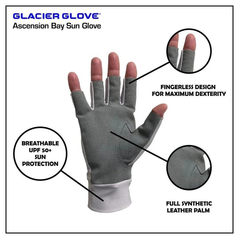 Glacier Glove Ascension Bay 50+ Sun Protection Durable Lightweight Breathable Quick-Dry Fingerless Outdoor Fishing Sun Glove, Light Gray, Large - Image 2