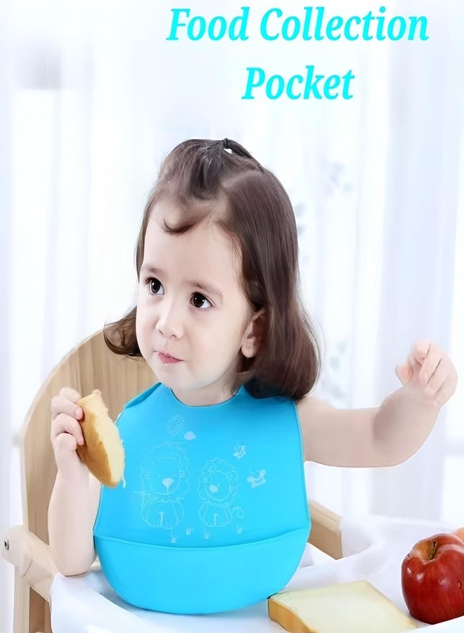 First Kick Baby Silicone Bibs | Feeding & Weaning Bibs for Babies & Toddlers | Waterproof, Washable, Reusable | Easy Clean, Non-Messy, Adjustable Neckline with Buttons | Pack of 2 Pcs (Green & Orange) - Image 4