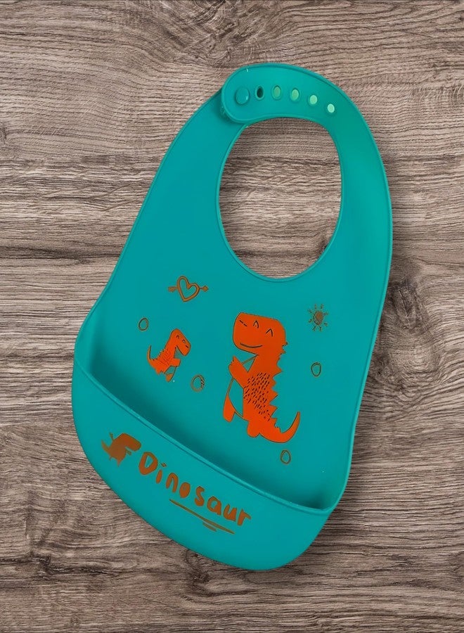 First Kick Baby Silicone Bibs | Feeding & Weaning Bibs for Babies & Toddlers | Waterproof, Washable, Reusable | Easy Clean, Non-Messy, Adjustable Neckline with Buttons | Pack of 2 Pcs (Green & Orange) - Image 3