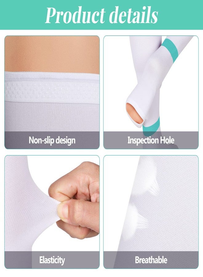 Coume 2 Pairs TED Hose Compression Stockings for Women Men Anti Embolism Knee High15-20 Mmhg Length Stocks with Inspect Toe Hole (Green Stripe,Large) - Image 2