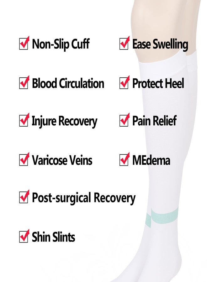 Coume 2 Pairs TED Hose Compression Stockings for Women Men Anti Embolism Knee High15-20 Mmhg Length Stocks with Inspect Toe Hole (Green Stripe,Large) - Image 3