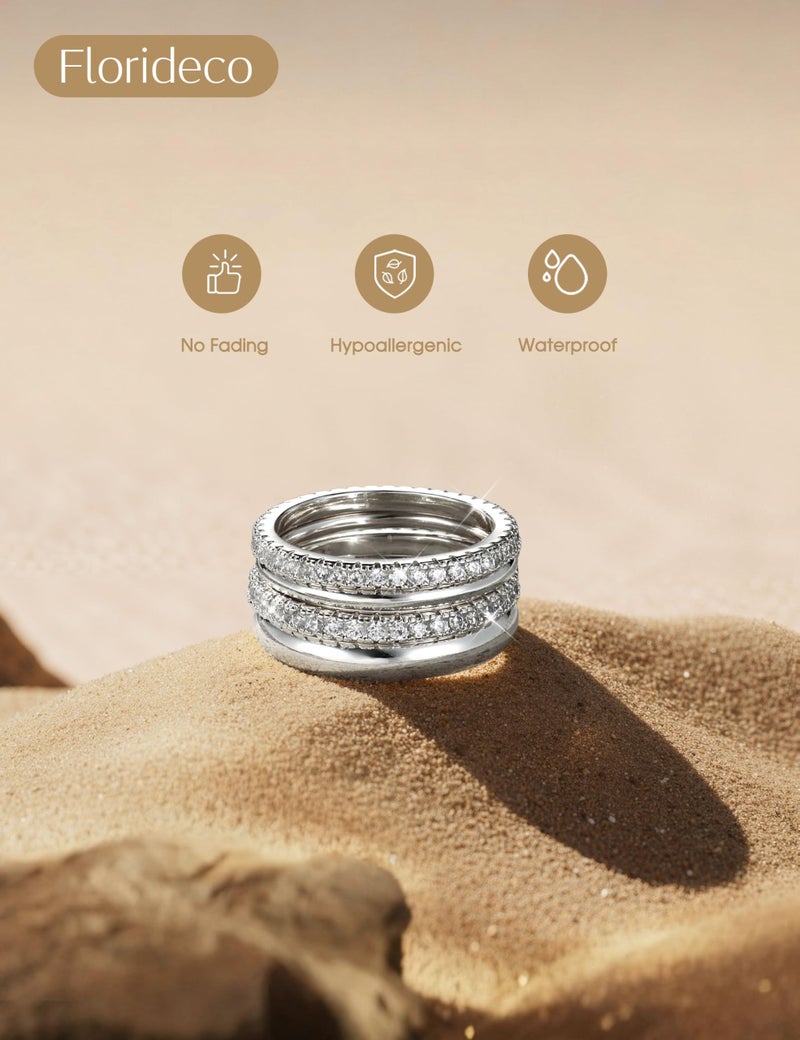 Florideco Stackable Rings for Women Non Tarnish Silver Plated Dainty Cubic Zirconia Rings Minimalist Stacking Thumb Ring Set Trendy Thin Statement Promise Wedding Bands Engagement Ring Stack Size 8 - Image 3