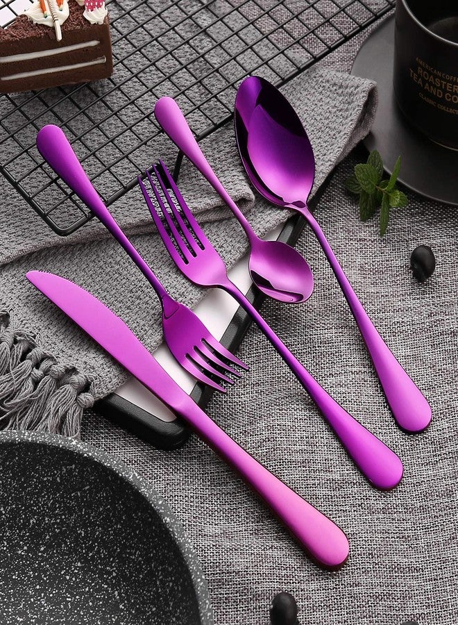 CasaNeLia Silverware Set, 20 Piece Stainless Steel Flatware Set, Purple Kitchen Utensil Set Service for 4, Tableware Cutlery Set for Home Wedding and Restaurant, Dishwasher Safe (Purple, 20PC-Flatware set) - Image 3