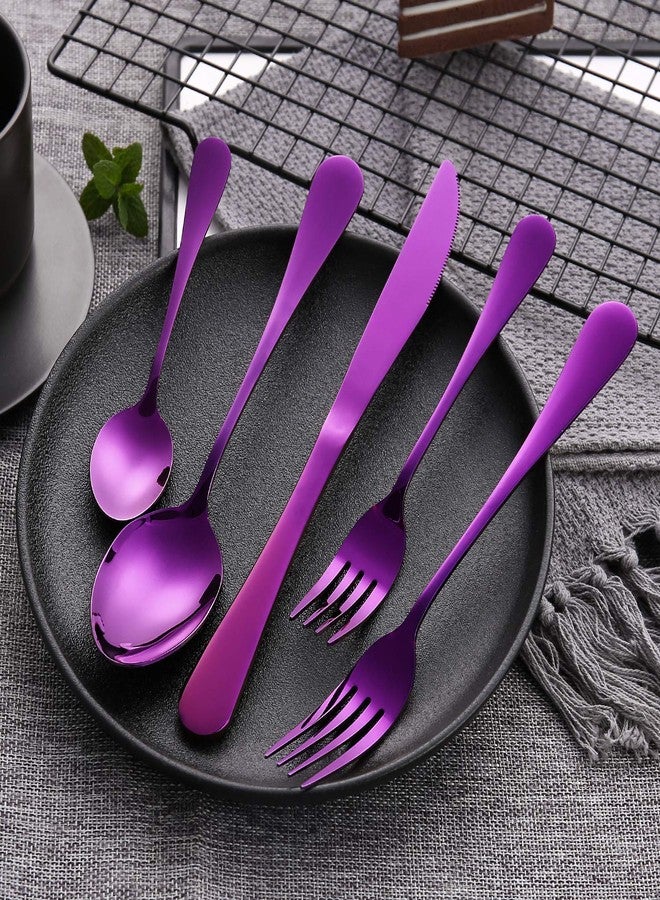 CasaNeLia Silverware Set, 20 Piece Stainless Steel Flatware Set, Purple Kitchen Utensil Set Service for 4, Tableware Cutlery Set for Home Wedding and Restaurant, Dishwasher Safe (Purple, 20PC-Flatware set) - Image 4