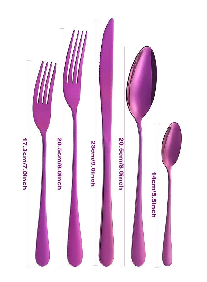 CasaNeLia Silverware Set, 20 Piece Stainless Steel Flatware Set, Purple Kitchen Utensil Set Service for 4, Tableware Cutlery Set for Home Wedding and Restaurant, Dishwasher Safe (Purple, 20PC-Flatware set) - Image 2