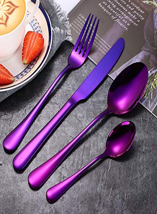 CasaNeLia Silverware Set, 20 Piece Stainless Steel Flatware Set, Purple Kitchen Utensil Set Service for 4, Tableware Cutlery Set for Home Wedding and Restaurant, Dishwasher Safe (Purple, 20PC-Flatware set) - Image 1