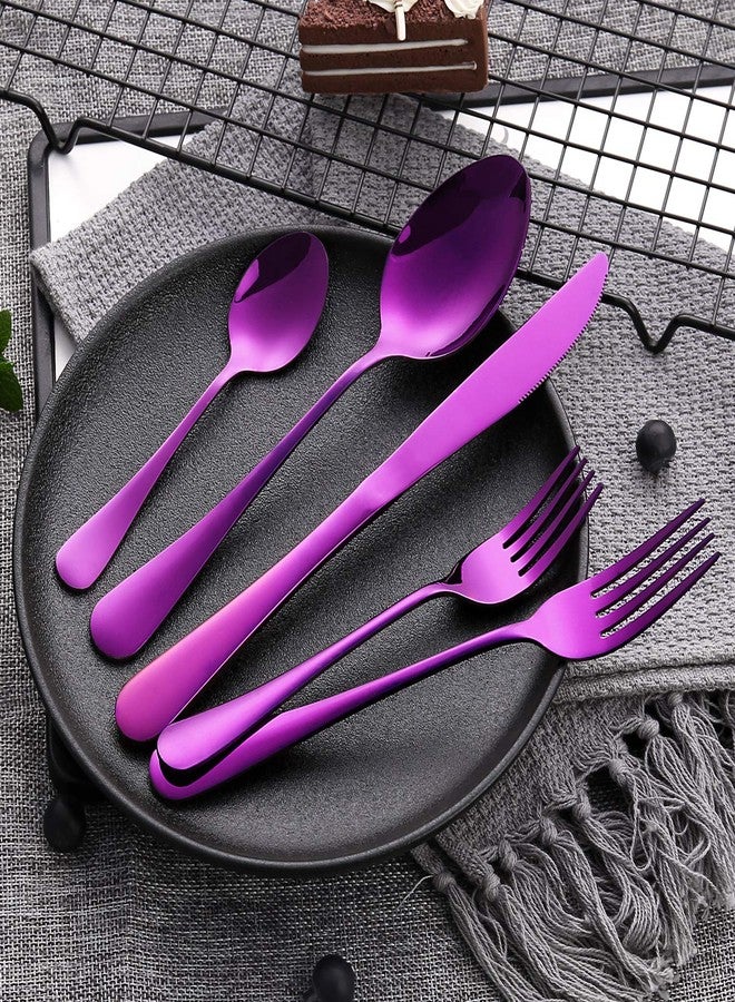 CasaNeLia Silverware Set, 20 Piece Stainless Steel Flatware Set, Purple Kitchen Utensil Set Service for 4, Tableware Cutlery Set for Home Wedding and Restaurant, Dishwasher Safe (Purple, 20PC-Flatware set) - Image 5