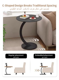 Golivn Coffee Table Sofa Side Round Table Bedroom Balcony Living Room End Table Nightstands，Metal brackets and density boards，Black  - Image 4