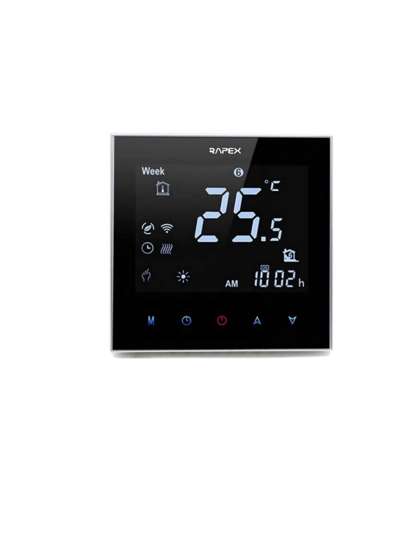 Generic Wifi Programmable Room AC Smart Thermostat | Energy Saving FCU Central Air Conditioner Touch Controller 95-240VAC with Alexa Echo Google Home IFTTT Support (Black with Silver Frame)  - Image 1