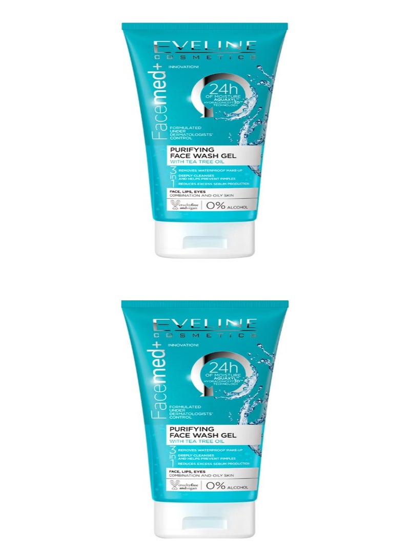 EVELINE COSMETICS Eveline Facemed + Purifying Face Wash Gel Tea Tree 2*150ml    (pack of 2) - Image 1