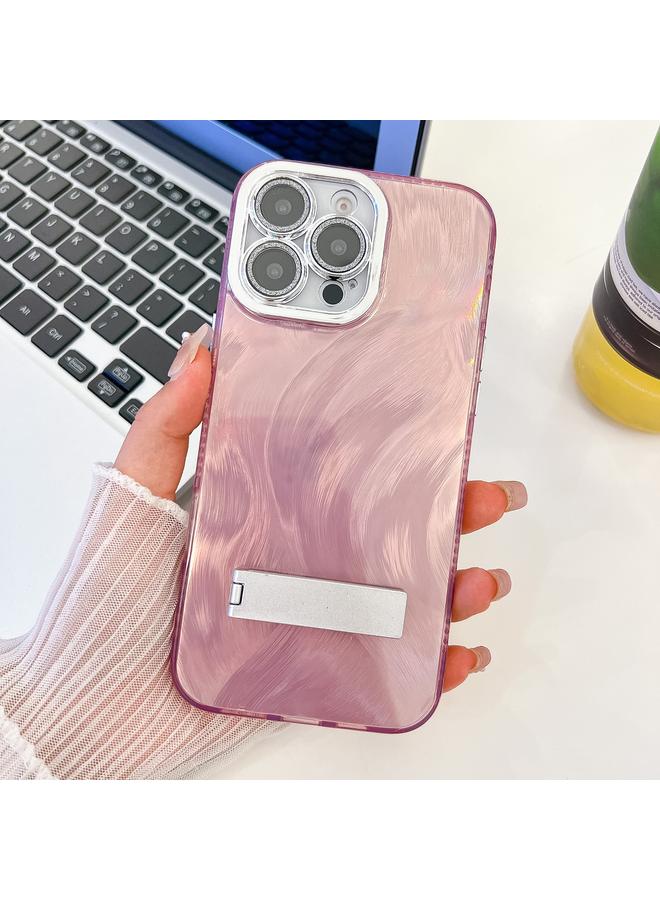 Zaboon Case For iPhone 13 Pro Plating Glitter Texture Fold Holder TPU Phone Case with Lens Film - Image 1