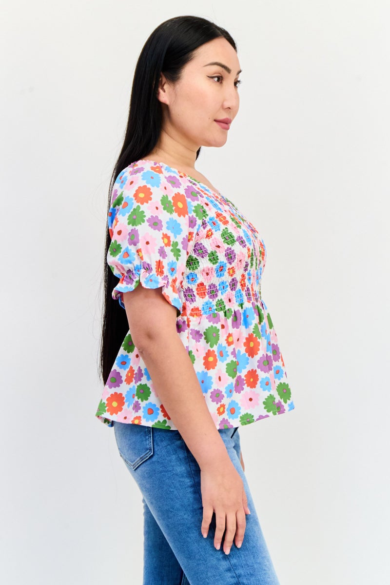 ONLY Women V Neck Short Sleeve Allover Print Blouse, Multicolor - Image 2