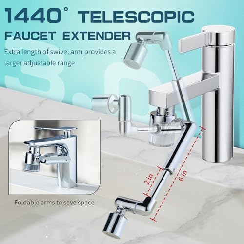 CECEFIN 1440ºSink-Water-Filter Faucet-Extender 3.0 Telescopic - Carbon Purifier Reduce 99% Chlorine, NSF Test Bathroom Kitchen Aerator, Swivel Long Arm Extension for Toddlers, Hard Water Softener - Image 2
