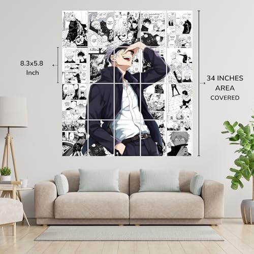 Posters Inc Jujutsu Kaisen Manga Panel Collage Art Kit, Anime Merchandise Wall Decoration Items for Living Room, Home Decor Birthday Gifts for Men, 300 GSM Print, A5 Size Paper with Sticker Set of 20 - Image 2