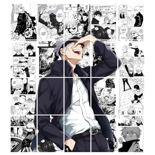 Posters Inc Jujutsu Kaisen Manga Panel Collage Art Kit, Anime Merchandise Wall Decoration Items for Living Room, Home Decor Birthday Gifts for Men, 300 GSM Print, A5 Size Paper with Sticker Set of 20 - Image 1