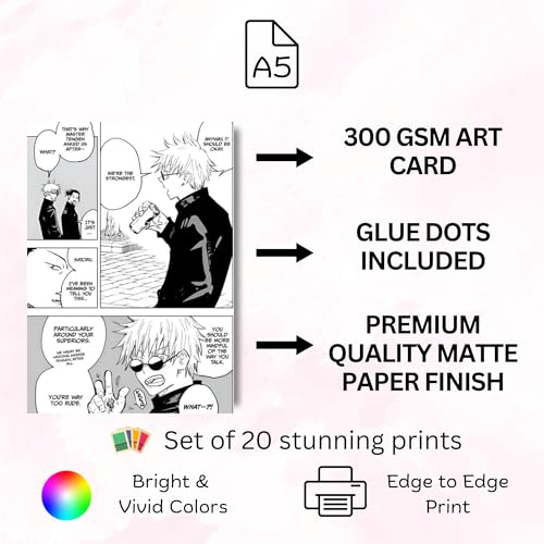 Posters Inc Jujutsu Kaisen Manga Panel Collage Art Kit, Anime Merchandise Wall Decoration Items for Living Room, Home Decor Birthday Gifts for Men, 300 GSM Print, A5 Size Paper with Sticker Set of 20 - Image 4