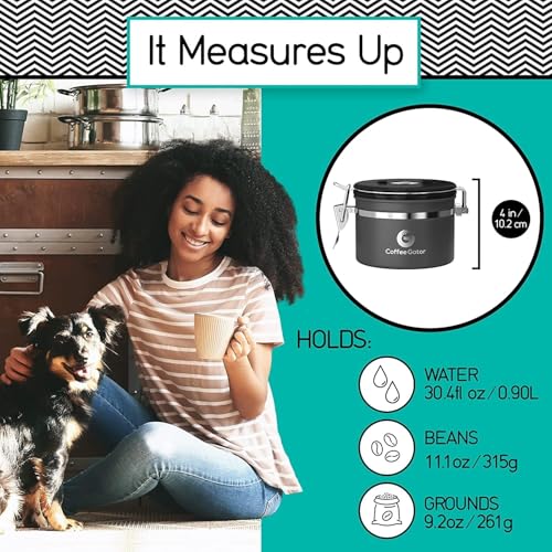 Coffee Gator Coffee Canister, 11oz Airtight Stainless Steel Kitchen Food Storage Container with Date-Tracker, CO2-Release Valve and Scoop for Beans, Grounds, Sugar, Cookies Jars, Tea, Cereal - Gray - Image 5