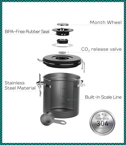 Coffee Gator Coffee Canister, 11oz Airtight Stainless Steel Kitchen Food Storage Container with Date-Tracker, CO2-Release Valve and Scoop for Beans, Grounds, Sugar, Cookies Jars, Tea, Cereal - Gray - Image 2