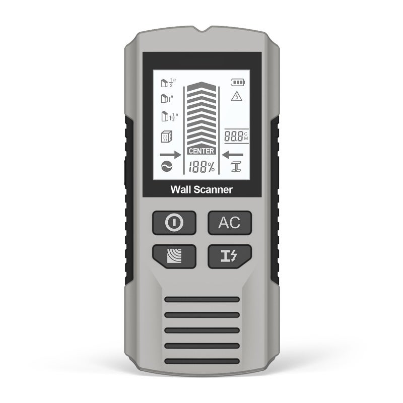 كاشف الدبابيس متعدد الحواسيب 5 في 1 - ماسح الجدران مع شاشة LCD متضوءة عالية الدقة وإنذارات صوتية لمشاريع إصلاح المنزل الذاتي - Image 1
