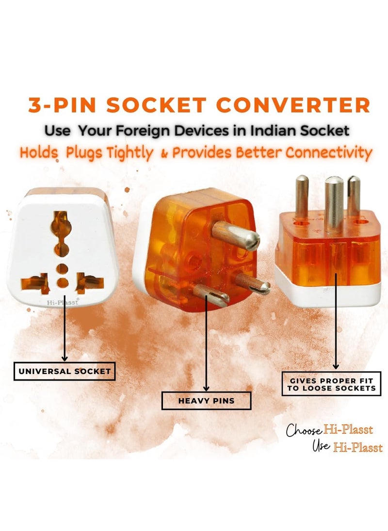 HI PLASST PINS N PLUGS HiPLASST 3pin Plug Type D Adapter 6A13A Pack of 5 World USA UK Canada Europe to India Travel Power Plug Three Pin Converter Socket Perfect for Home Office Schools for Laptop Mobile  - Image 2