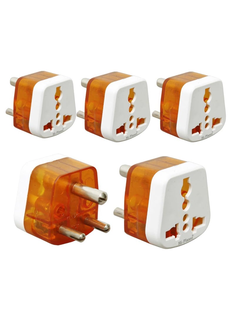 HI PLASST PINS N PLUGS HiPLASST 3pin Plug Type D Adapter 6A13A Pack of 5 World USA UK Canada Europe to India Travel Power Plug Three Pin Converter Socket Perfect for Home Office Schools for Laptop Mobile  - Image 1