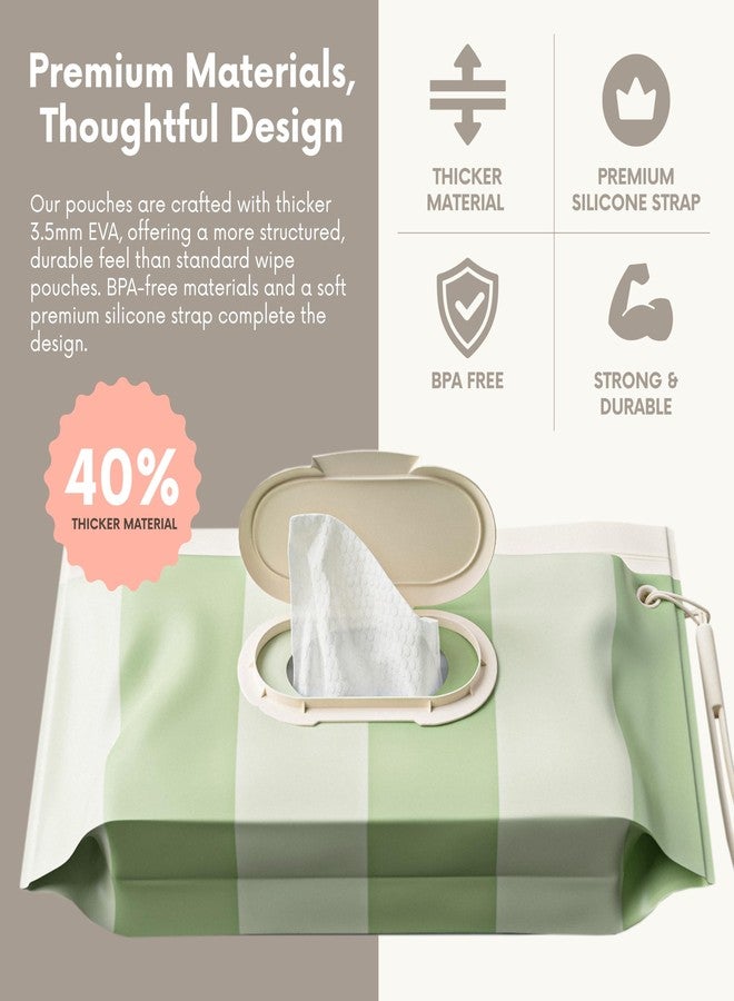 Moodie NEW 3 PACK Baby Wipes Holder | Refillable Wipes Container w/ DOUBLE-LOCK SEAL |Travel Wipe Case | Portable Wipe Dispenser for Diaper Bag w Silicone Strap | Reusable Wipes Pouch (SAGE GREEN) - Image 4
