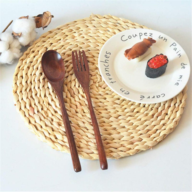 Renawe Wooden Spoon and Fork for Eating Utensil Set Lunch Wood Cutlery Japanese Silverware Sets Wooden Flatware Reusable Bamboo Eat Utensils Korean Small Wood Forks Spoons - Image 3