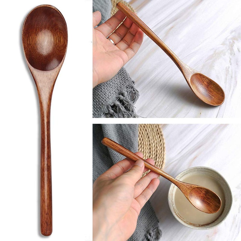 Renawe Wooden Spoon and Fork for Eating Utensil Set Lunch Wood Cutlery Japanese Silverware Sets Wooden Flatware Reusable Bamboo Eat Utensils Korean Small Wood Forks Spoons - Image 4