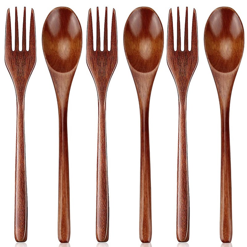 Renawe Wooden Spoon and Fork for Eating Utensil Set Lunch Wood Cutlery Japanese Silverware Sets Wooden Flatware Reusable Bamboo Eat Utensils Korean Small Wood Forks Spoons - Image 1