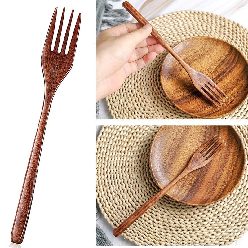 Renawe Wooden Spoon and Fork for Eating Utensil Set Lunch Wood Cutlery Japanese Silverware Sets Wooden Flatware Reusable Bamboo Eat Utensils Korean Small Wood Forks Spoons - Image 5