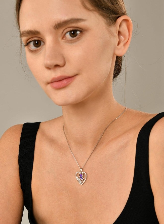 YL Women's Butterfly Necklace 925 Sterling Silver Flower Rose Pendant Created Amethyst Halo Jewelry - Image 3