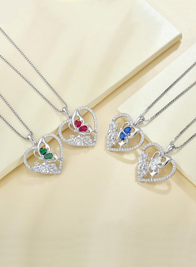 YL Women's Butterfly Necklace 925 Sterling Silver Flower Rose Pendant Created Amethyst Halo Jewelry - Image 4