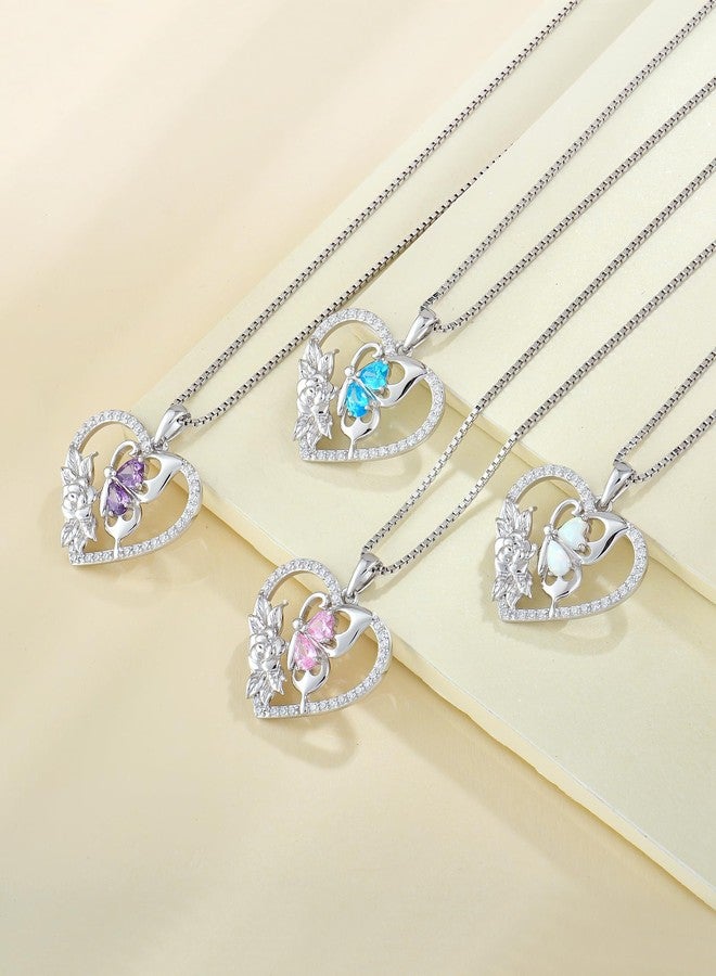 YL Women's Butterfly Necklace 925 Sterling Silver Flower Rose Pendant Created Amethyst Halo Jewelry - Image 5