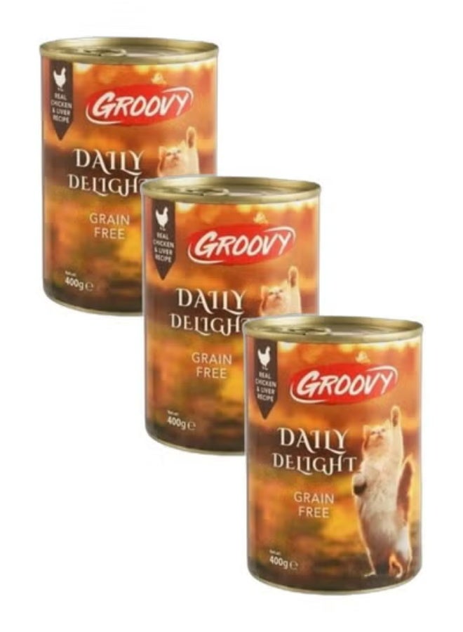 Groovy Wet Food For Cats Daily Delight Chicken and Liver 400g / 3 Cans