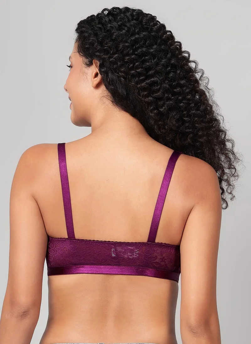 Clovia Purple Clovia Non-Padded Non-Wired Spacer Cup Easy-On Front Open Full Figure Bra in Wine Colour - Cotton Rich for Women | Best Price UAE