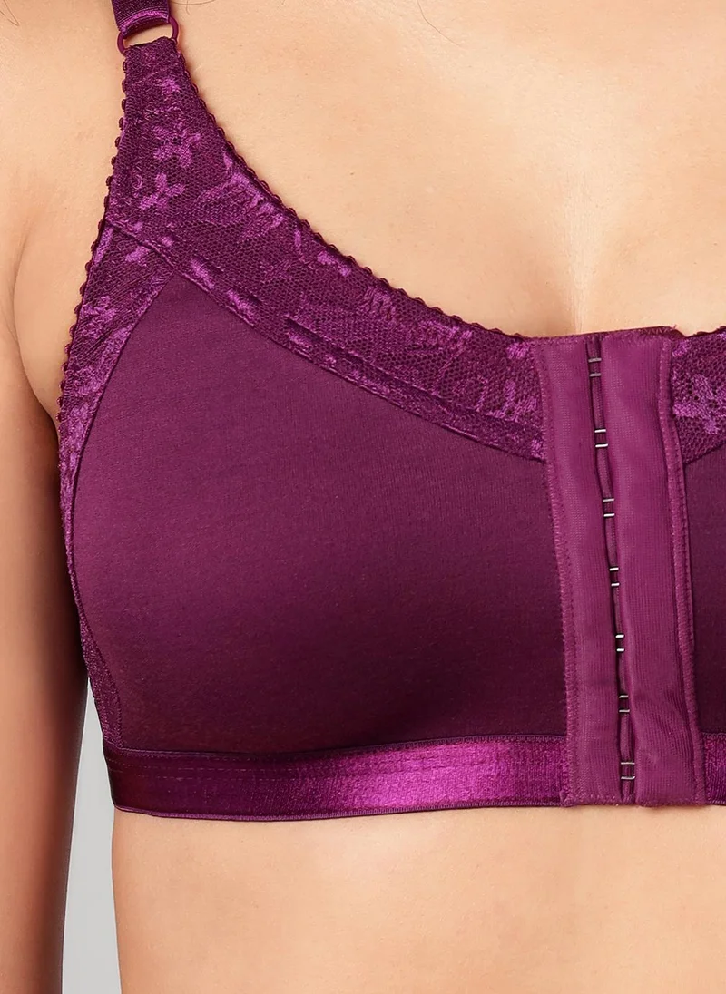 Clovia Purple Clovia Non-Padded Non-Wired Spacer Cup Easy-On Front Open Full Figure Bra in Wine Colour - Cotton Rich for Women | Best Price UAE