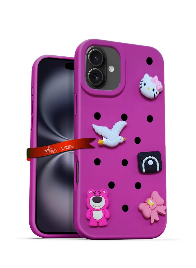 Wtech - Apple iPhone 16 Plus 2024 Cute Cartoon Silicone Slippers Holes Shockproof DIY Phone Case Cover - Rose Pink - Image 1