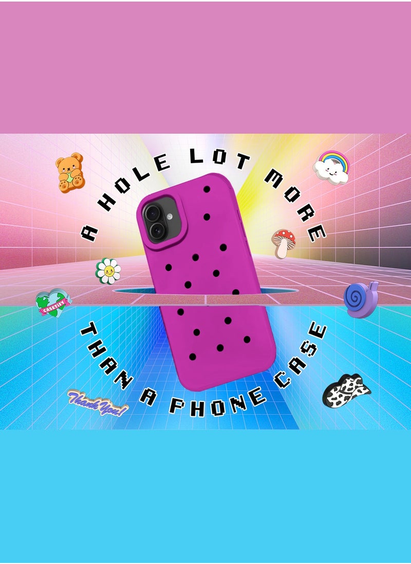Wtech - Apple iPhone 16 Plus 2024 Cute Cartoon Silicone Slippers Holes Shockproof DIY Phone Case Cover - Rose Pink - Image 1